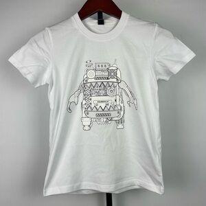 Zombiecat White Graphic Robot Short Sleeve T-Shirt‎